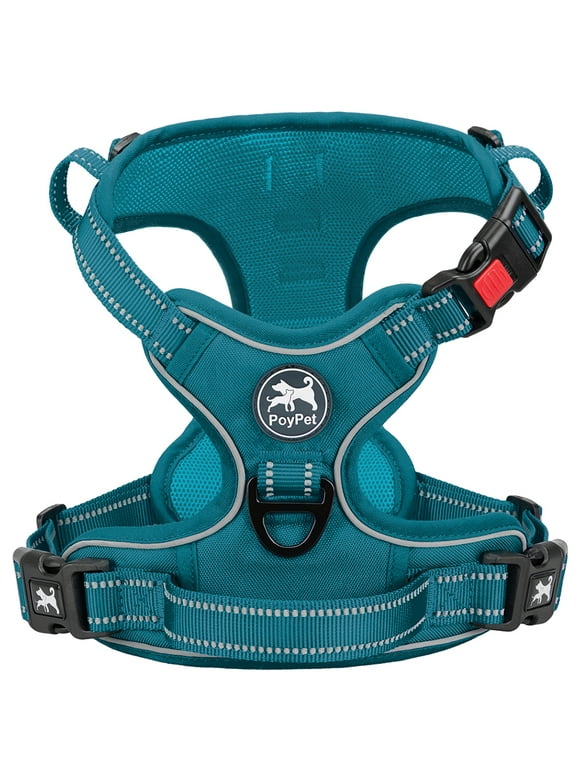 PoyPet Reflective Dog Harness No Pull Dog Vest Harness With Handle,No Choke Adjustable Soft Padded Pet Vest for Small to Large Dogs,Tumalo Teal M
