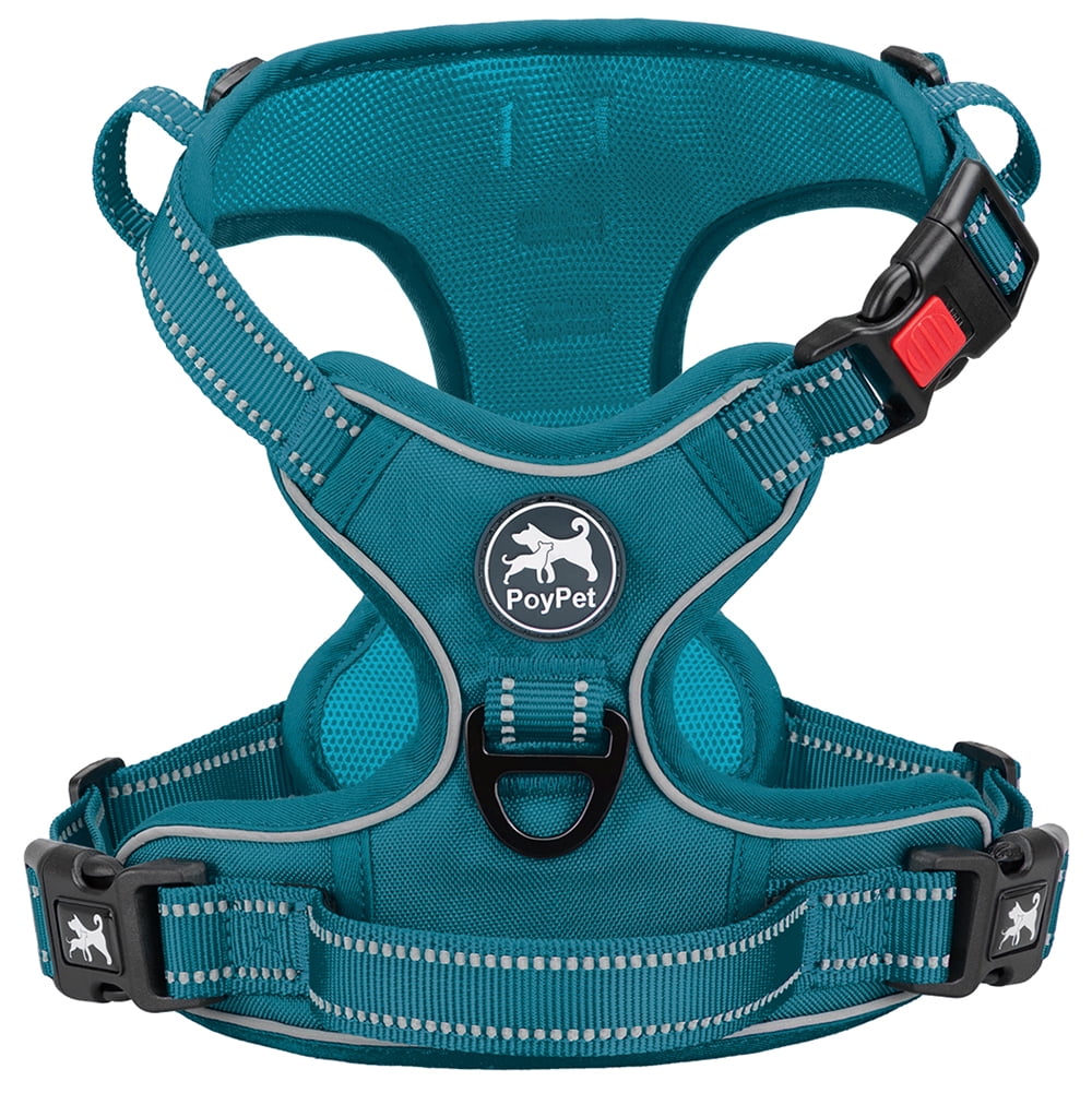 PoyPet Reflective Dog Harness No Pull Dog Vest Harness With Handle,No Choke Adjustable Soft Padded Pet Vest for Small to Large Dogs,Tumalo Teal S