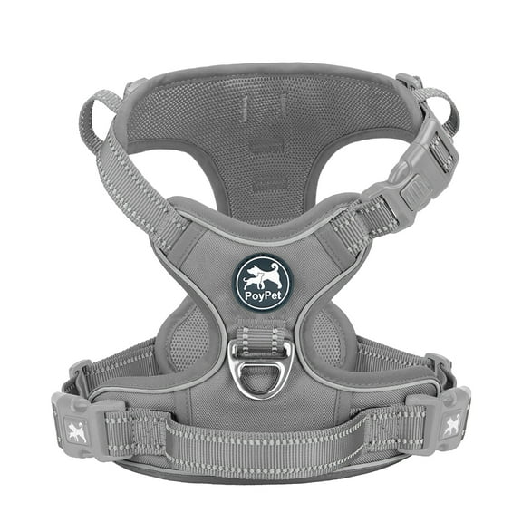 PoyPet Reflective Dog Harness No Pull Dog Vest Harness With Handle,No Choke Adjustable Soft Padded Pet Vest for Small to Large Dogs,Grey Matching Trim XL