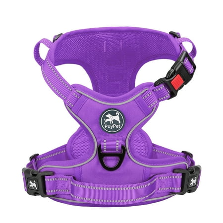 PoyPet Reflective Dog Harness No Pull Dog Vest Harness With Handle,No Choke Adjustable Soft Padded Pet Vest for Small to Large Dogs,Purple Matching Trim S