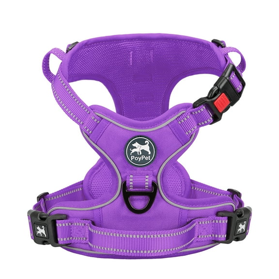 PoyPet Reflective Dog Harness No Pull Dog Vest Harness With Handle,No Choke Adjustable Soft Padded Pet Vest for Small to Large Dogs,Purple Matching Trim XL