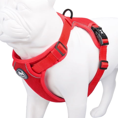 PoyPet Reflective Dog Harness,Soft Breathable Mesh Pet Harness Choke-Free Double Padded Vest with Adjustable Neck and Chest,Red M