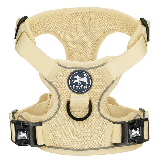 PoyPet Reflective Soft Breathable Mesh Dog Harness Choke-Free Double Padded Vest with Adjustable Neck and Chest,Khaki M