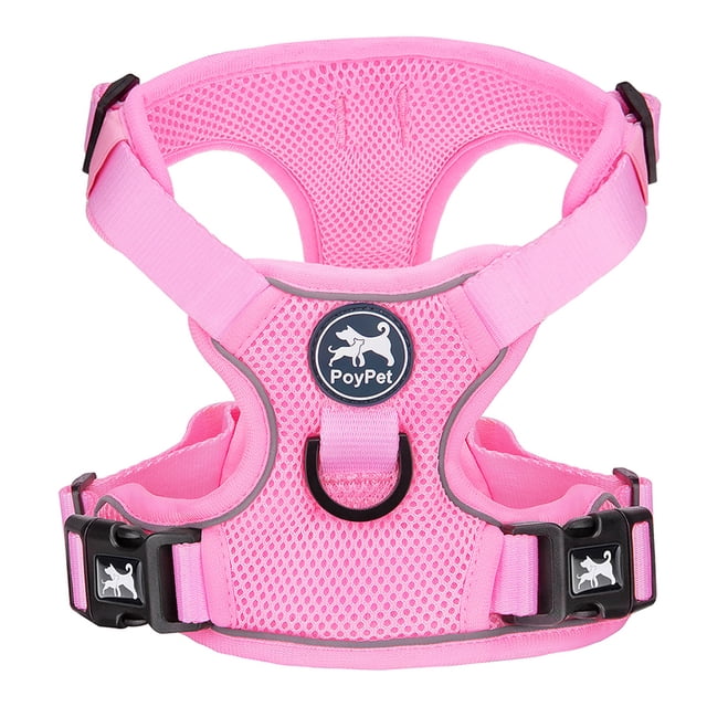 PoyPet Reflective Soft Breathable Mesh Dog Harness Choke-Free Double Padded Vest with Adjustable Neck and Chest,Light Pink S