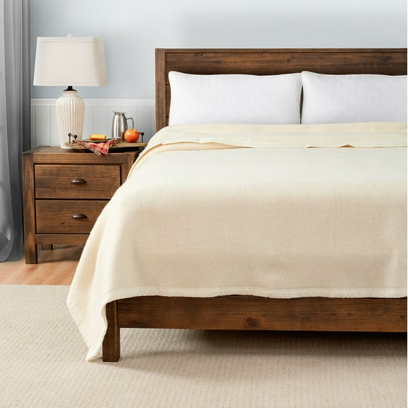 Poyet Motte Aubisque Heavyweight 100% Wool All Natural Blanket, Full/Queen Size, Natural