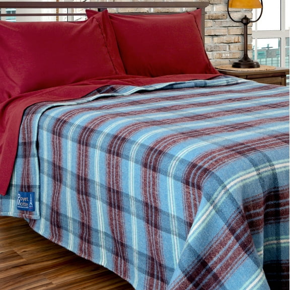 Poyet Motte Chevreuse Soft French Wool Blend Plaid Washable Twin Blanket, Berry