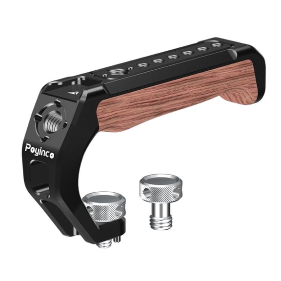 Poyinco Camera Top Handle with ARRI Cage Aluminum Wooden Grip 3/8" Pin Mount