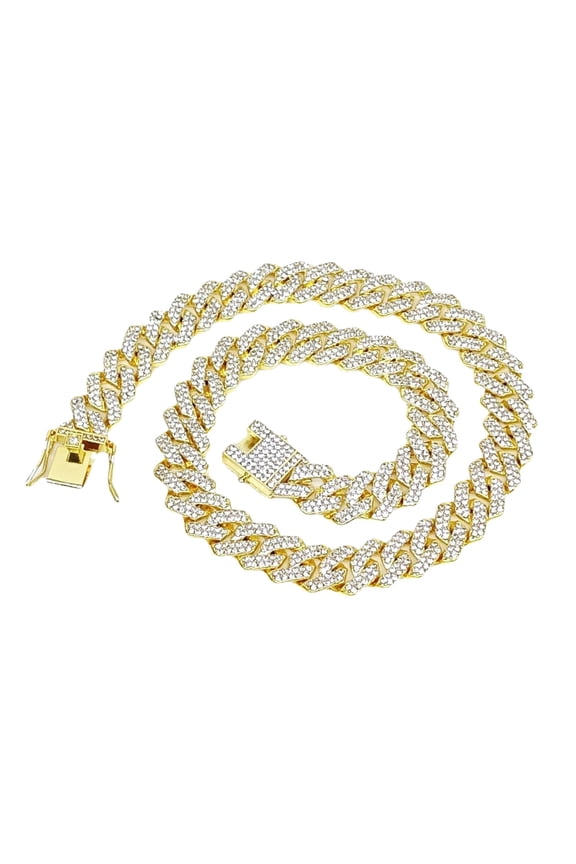 Poynt 14mm Coarse Encryption Full Cuban Chain Necklace for Hop Style Jewelry Cuban chain design crafted in alloy for wear and street ready e s 14mm width creates,21.65 inch,ColorD