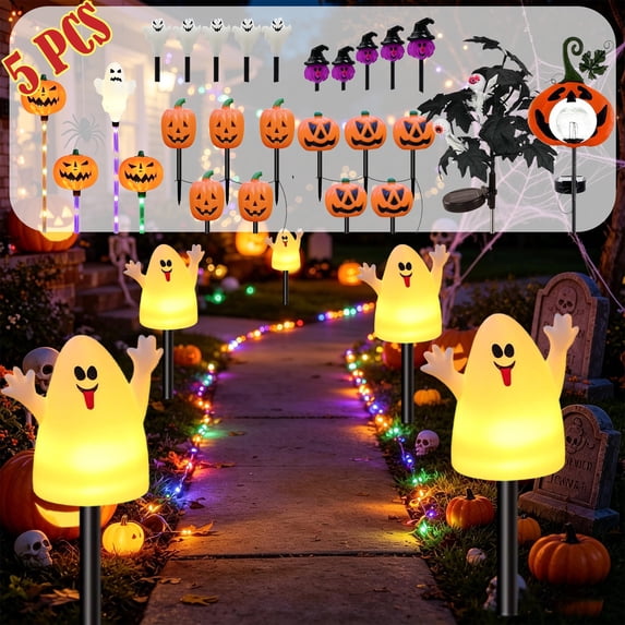 PoyoKee 1pc Halloween Solar Lights Outdoor, Halloween Decorations Pumpkin Ghost Garden Stakes, Solar Outdoor Lights for Lawn Yard Garden Party Decor