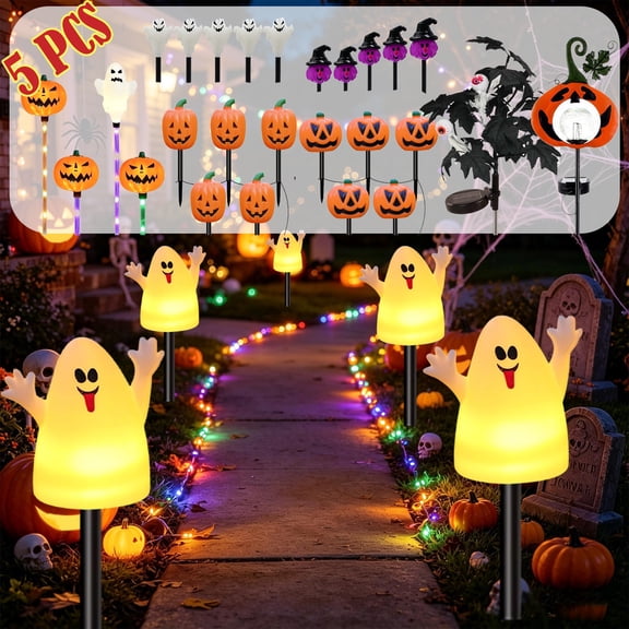PoyoKee 1pc Halloween Solar Lights Outdoor, Halloween Decorations Pumpkin Ghost Garden Stakes, Solar Outdoor Lights for Lawn Yard Garden Party Decor