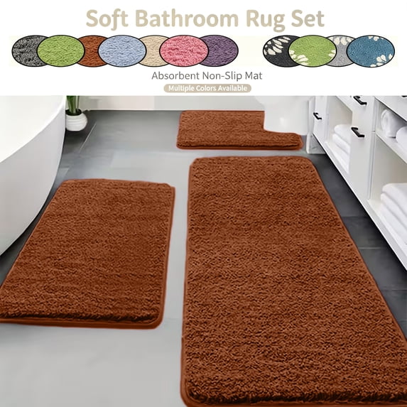 PoyoKee 3pcs Soft Bathroom Rugs, Memory Foam Bath Mat, Non-Slip Absorbent Bathroom Rug for Laundry, Bath Mats Home Decor, 15"x31", Brown