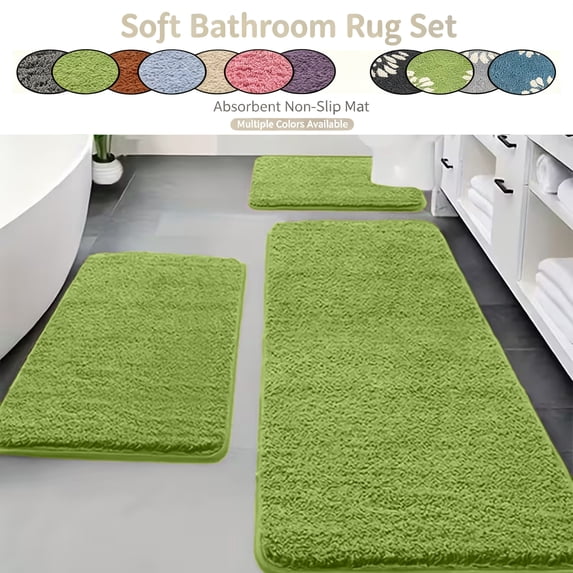PoyoKee 3pcs Soft Bathroom Rugs, Memory Foam Bath Mat, Non-Slip Absorbent Bathroom Rug for Laundry, Bath Mats Home Decor, 15"x31", Green
