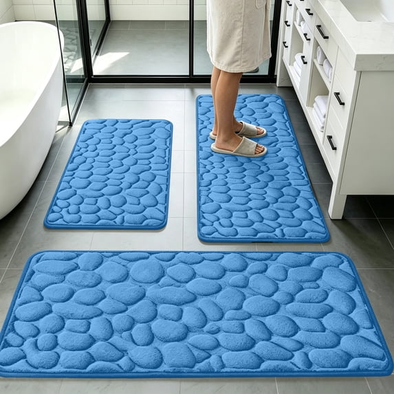 PoyoKee 3pcs Soft Bathroom Rugs, Sponge Density Pebbles Bath Mat, Non-Slide Absorbent Bathroom Rug for Laundry, Bath Mats Home Decor, 15" x 47" ,