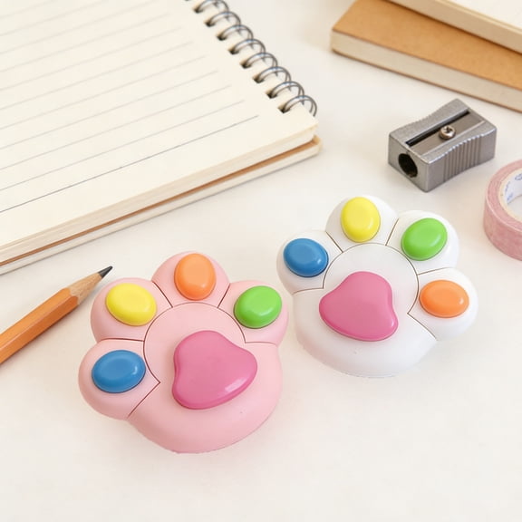 PoyoKee 5 Colors Highlighters, Cats Paw Shaped Detachable Sharpie for Classroom, Candy Colors, Cute, Chisel Tip, Bright Colored Pens for Markers Underlining Journal
