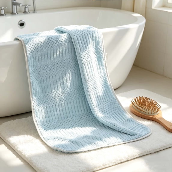 PoyoKee Bath Towels, Super Soft Microfiber Beach Towel, Quicker-to-Dry Plush Towels for Bathroom Spa with Hanging Loop, 29" x 13" Bath Towel, Blue