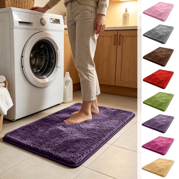 PoyoKee Bathroom Rugs, 15.7" x 23.6" Shaggy Plush Absorbent Quick Dry Bath Mat, Washable Rugs for Bedroom Living Room Kitchen Room Decor, Purple