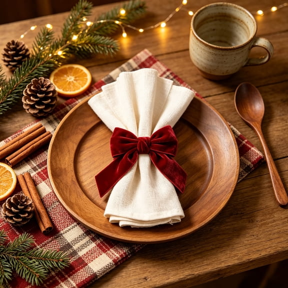 PoyoKee Christmas Bow Napkin Rings, Red Velvet Wedding Napkin Rings, Stylish Table Decor for Wedding Receptions Christmas Gatherings Family Banquets