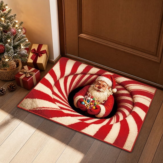 PoyoKee Christmas Decorations, Crystal Velvet 3D Santa Print Bathroom Rugs, Bath Mat for Entryway Porch Sink, Washable Rug for Household Indoor Xmas Decor