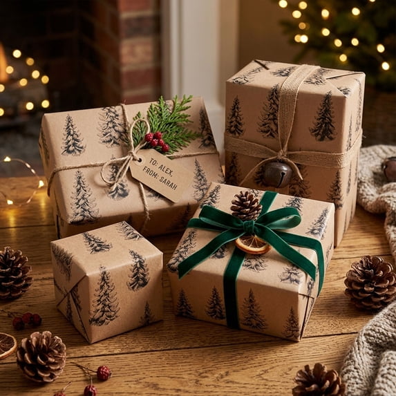 PoyoKee Christmas Wrapping Paper, 118"*17" Roll 80gsm Recyclable Gift Wrapping Paper With Cut Guide Lines, Christmas Decoration for Wedding Xmas Gift Packaging