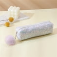 thumbnail image 1 of PoyoKee Cute Pencil Case, Large Space Glitter Pencil Pouch with Fuzzy ball Zipper, Style Stationery Storage and Desk Organizer for Classroom, White, 1 of 4