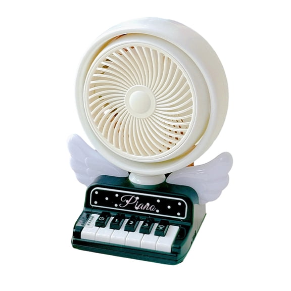 PoyoKee Desk Fan for Bedroom, Piano Key Night Light Cooler, 3 Speeds USB Rechargeable Portable Fan for Camping Essentials, 5.2" x 4.3" White