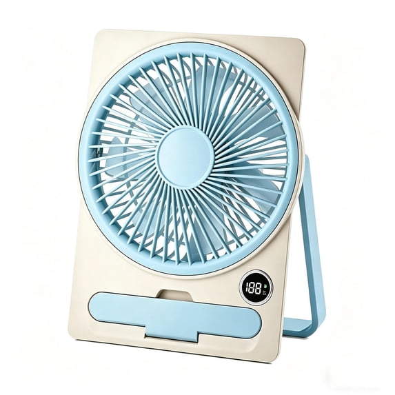 PoyoKee Desk Fan for Bedroom, Slim USB Rechargeable Cooler, 6 Speeds Quiet Portable Fan with LCD Display, Camping Essentials, 7.3" x 5.3" , Blue