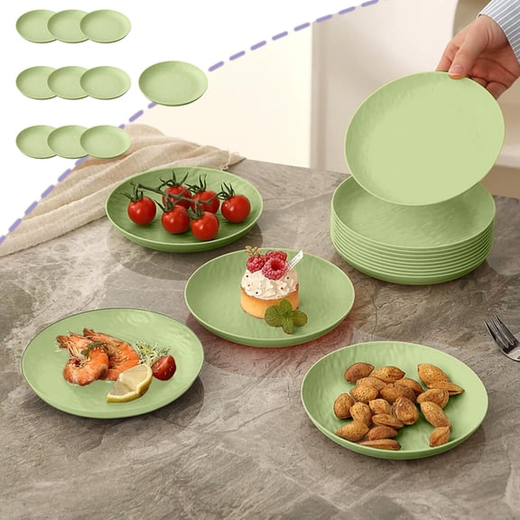 PoyoKee Dinnerware Sets, 10pcs Fruit Snack Plates, Household Dishware Dish Set for Daily Use, Party Plates for Kitchen Essentials, Green