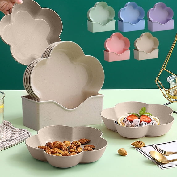 PoyoKee Dinnerware Sets, 5pcs Flower Snack Small Plates, Household Dish Set for Bones Spitting, Party Plates for Kitchen Essentials, Beige