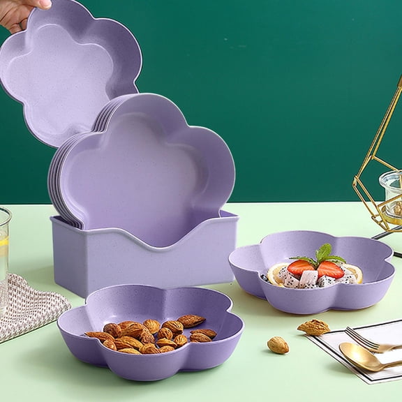 PoyoKee Dinnerware Sets, 5pcs Flower Snack Small Plates, Household Dish Set for Bones Spitting, Party Plates for Kitchen Essentials, Purple