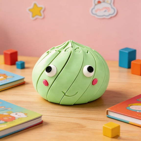 PoyoKee Fidget Toys, Cute Steamed Bun Spinning Stress Balls for Relieve Anxiety, 2.6" x 2.3" Soft Silicone Desk Decor Stress Balls for Adults, Green