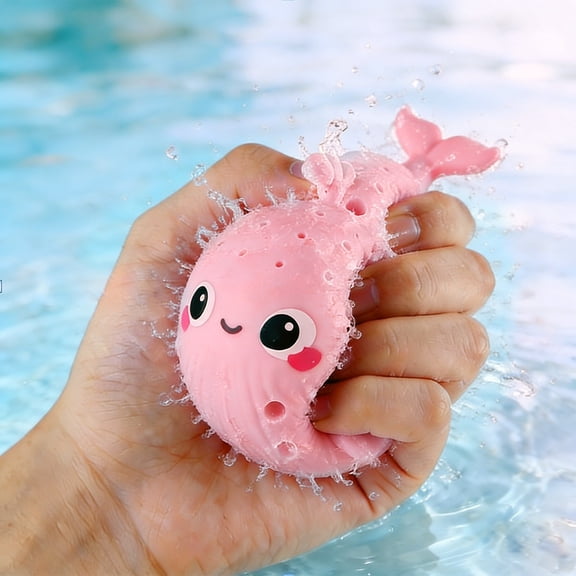 PoyoKee Fidget Toys, Cute Whale Soft Silicone Pool Toys, Spray Water Fidgets for Bath, Stress Relief Decompression, Stress Balls for Adults, Pink