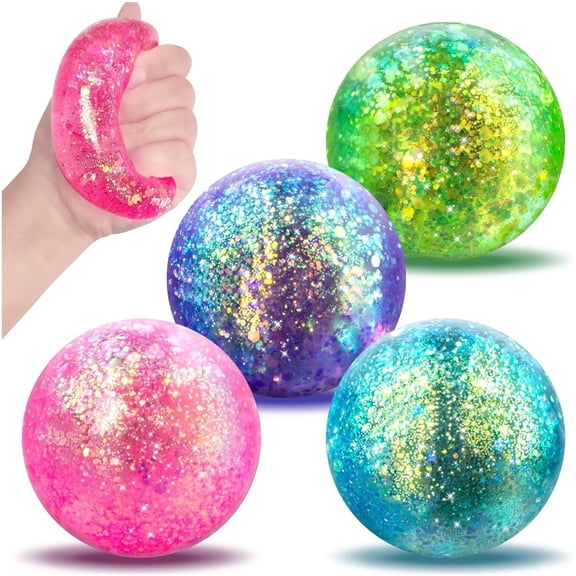 PoyoKee Fidget Toys, Glitter Cute Shape Stress Balls for Anxiety Relief, Random Color, Slow Sensory, 2" inch, Calming Fidgets for Adults