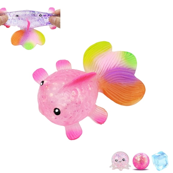 PoyoKee Fidget Toys, Glitter Goldfish Stress Balls for Anxiety Relief, Random Color, Slow Rising Sensory, 2" inch, Calming Fidgets for Adults