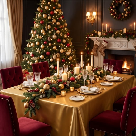 PoyoKee Christmas Tablecloths Rectangular, 60"×84" Flowing Satin Tablecloth, Christmas Decorations for Wedding Banquet Dessert Table Layout