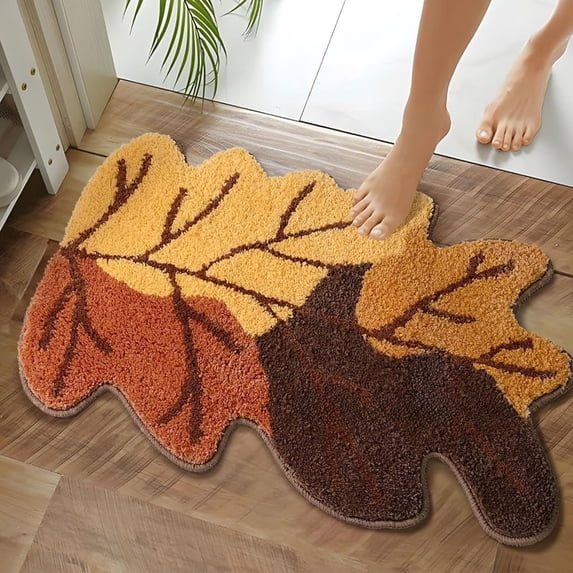 PoyoKee Halloween Bathroom Rugs, Maple Leaf Pumpkin Floor Mat, Soft Non Slip Shower Mat Kitchen Rugs for Bedroom Bathroom Halloween Decorations, 28"