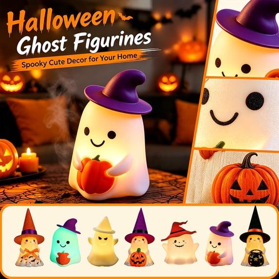 PoyoKee Halloween Decorations - Glowing Ghost Pumpkin Lamp, Halloween Witch Hat Ghost Night Light, Desk Lamp for Party Home Book Shelf Indoor Decor