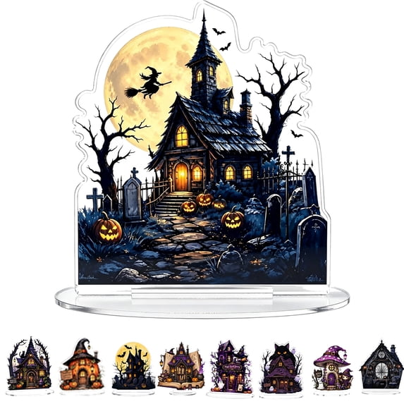 PoyoKee Halloween Decorations - Gothic Witch House, Spooky Acrylic Stand Up Witch House Desk Decor Halloween Decor for Book Shelf Potion Shop Dis