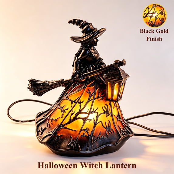 PoyoKee Halloween Witch Lamp, Gothic Witch Hat Night Light, Resin Desk Lamp for Holiday Party Book Shelf Mantel Halloween Decorations Indoor Decor, 6"