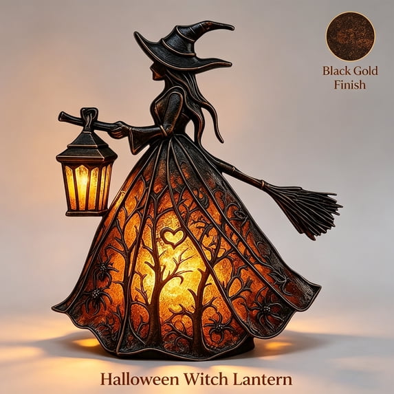 PoyoKee Halloween Witch Lamp, Gothic Witch Hat Night Light, Resin Desk Lamp for Holiday Party Book Shelf Mantel Halloween Decorations Indoor Decor, 7"