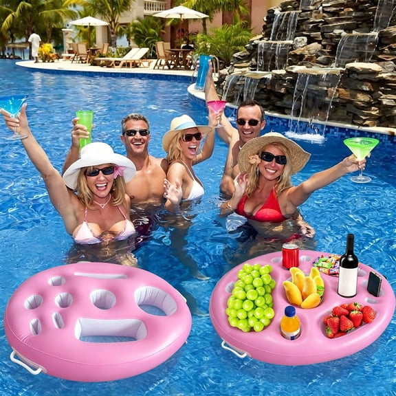PoyoKee Inflatable Pool Floats Bar, Multi Hole Inflatable Drink Tray Outdoor Bar Pool Floaties, Pool Accessories Cup Holders Set with Pump, 19" x 27"