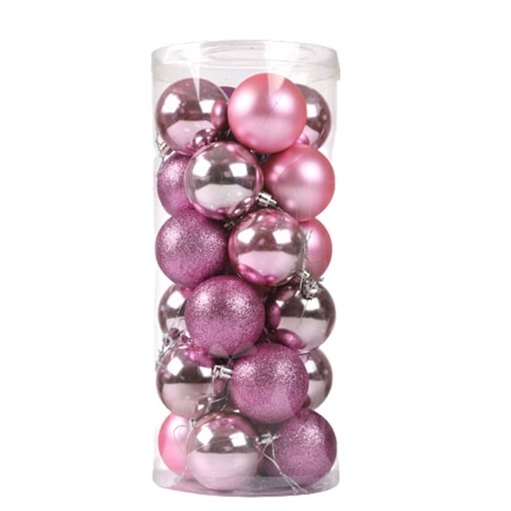 PoyoKee Pearl Christmas Ornaments, 24 Pcs Pink Plastic Glass Christmas Balls Ornaments, 1.57in Mini Pink Ball Xmas Tree Decorations, Hanging Ornament Clearance for Wedding Party Home Decor(G)