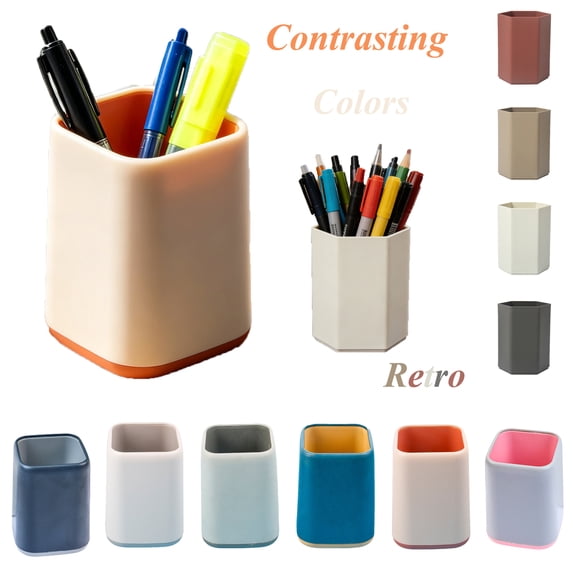 PoyoKee Pen Holder, Large Capacity Plastic Pencil Holder, Non Slip Office Desk Accessories for Office Classroom, Desk Organizer, 4 x 3 inch - Green