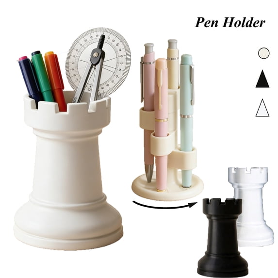 PoyoKee Pen Holder for Desk, Castle Tower Fort Style Pencil Holder, Desk Organizer for Desktop Stationery, Office Supplies, 3.5 x 4.7 inch - White