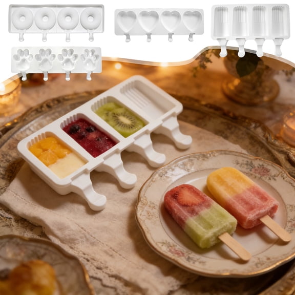 PoyoKee Popsicles Molds, 4 Cavity Silicone Ice Molds for Kitchen Gadgets, Food Grade, Easy Demold, Funny kitchen accessories for Homemade DIY