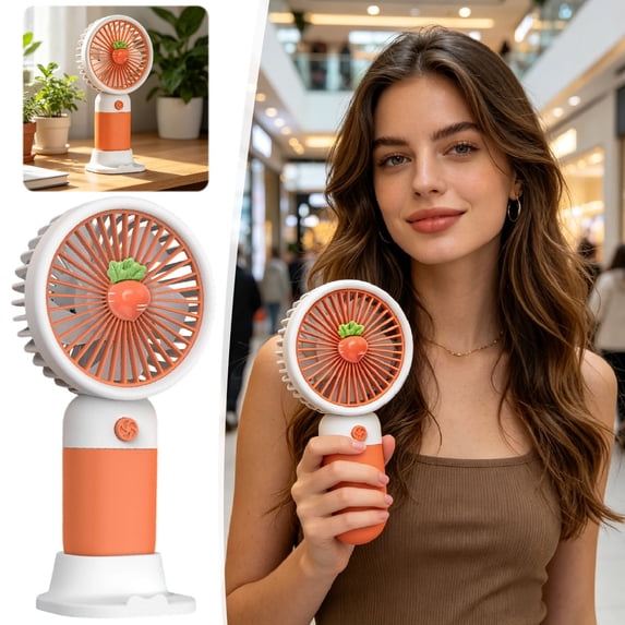 PoyoKee Portable Fan, 3 Speeds Adjustable Tilt Mini Handheld Fan, Quiet Usb Rechargeable Desk Fan for Outdoor Travel Essentials Makeup, 6" , Orange