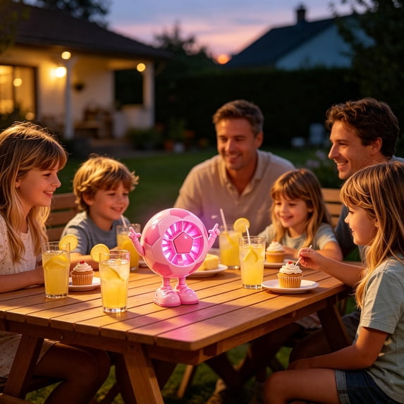 PoyoKee Small Desk Fan, Colorful LED Football Design Table Fan for Indoor Outdoor, 5 Speed Strong Wind Mini Fan for Bedroom, Portable Fan - Pink