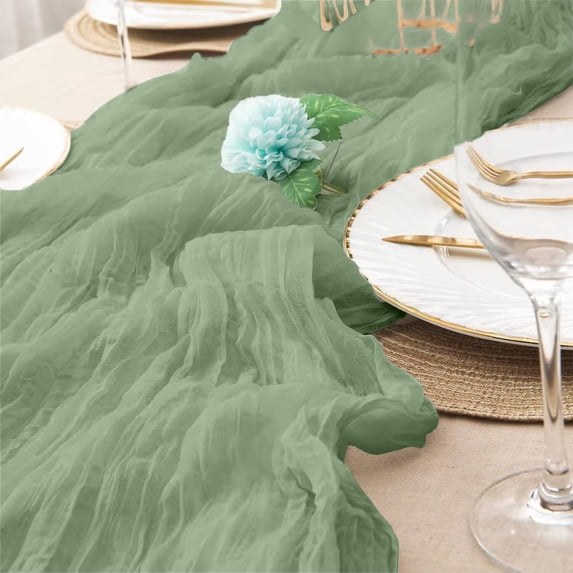 PoyoKee Table Runner, 118" x 35" Crinkle Gauze Table Cloth, Boho Decor Voile Tablecloth Flag, Party Decorations for Kitchen and Dining Home Decor