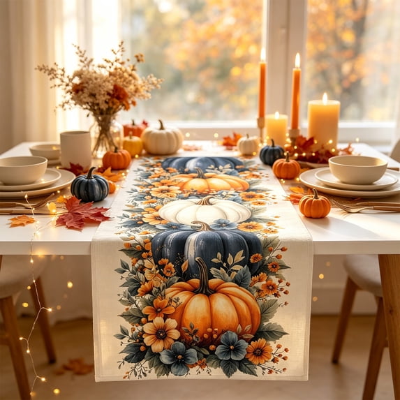 PoyoKee Thanksgiving Table Runner, 72" x 13" Linen Holiday Table Cloth, Fall Decor Tablecloth for Dining Home Mantel Living Room Party Decorations