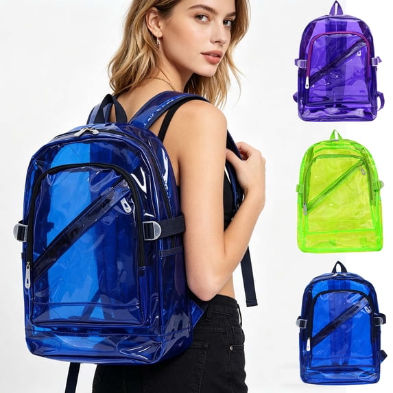 PoyoKee Transparent Backpack, 1pc Candy Color Jelly Travel Backpack for Hiking, Lightweight Water Resistant Work Backpack for Women Men, Blue