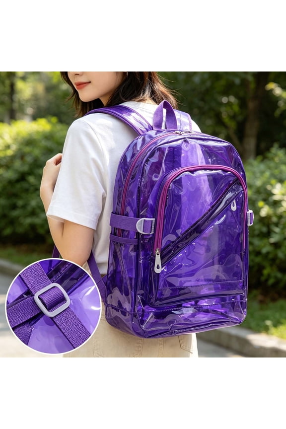 Transparent Backpack, 1pc Candy Color Jelly Travel Backpack for Hiking, Lightweight Water Resistant Work Backpack for Women Men, Purple